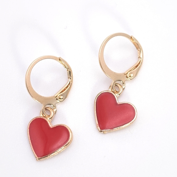 Red Enamel Heart Earrings - Picture 1 of 5